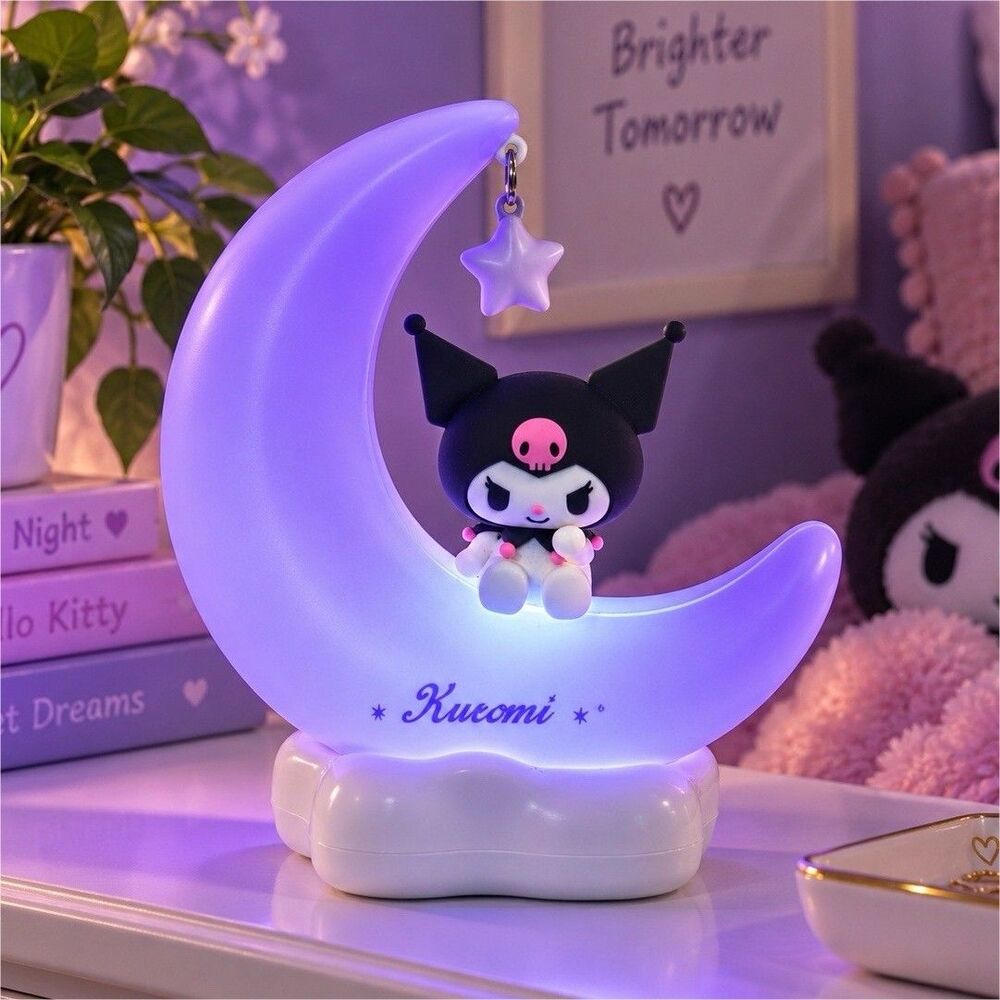 MINISO Kuromi Crescent Moon LED Night Light Rechargeable 3 Levels Purple Sanrio